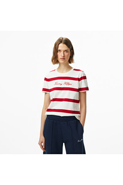 Tommy Hilfiger Script Regular Kadın Beyaz T-Shirt