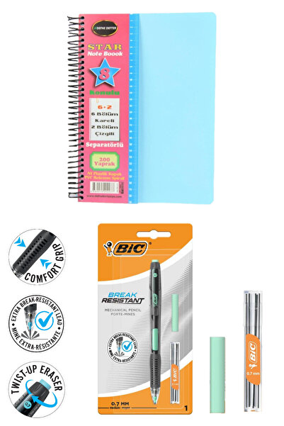 GLANCE A4 6+2 Plastik Kapak Spiralli Ayraçlı Defter Versatil Kalem 1 Kalem +1...