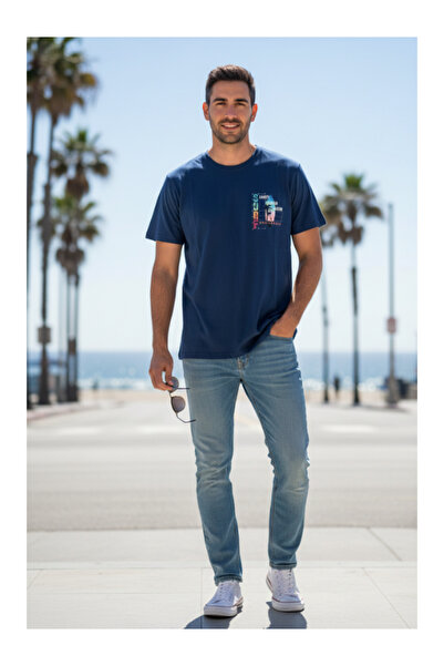 QUOS Ανδρικό μπλουζάκι με λαιμόκοψη με τύπωμα