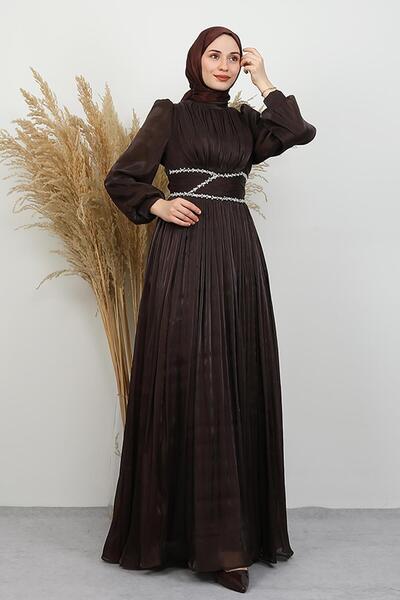 GİYZAMİLA Narin Yoryo Evening Dress Bitter Brown