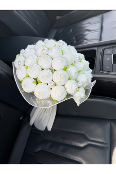 Diana Accessory 20li Kaliteli Şakayık Gül Buketi Beyaz Gelin Buketi BÜYÜK İNC...