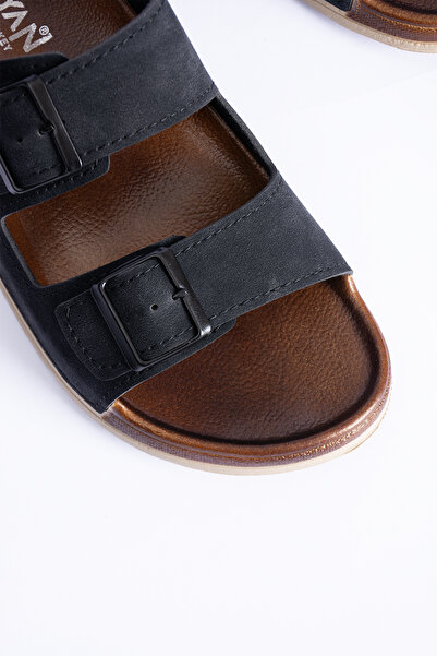 Polomia Comfort Dustin Men's Double Band Buckle Suede Leather-Look Anatomical Casual Daily Slippers