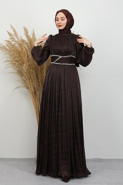 GİYZAMİLA Narin Yoryo Evening Dress Bitter Brown