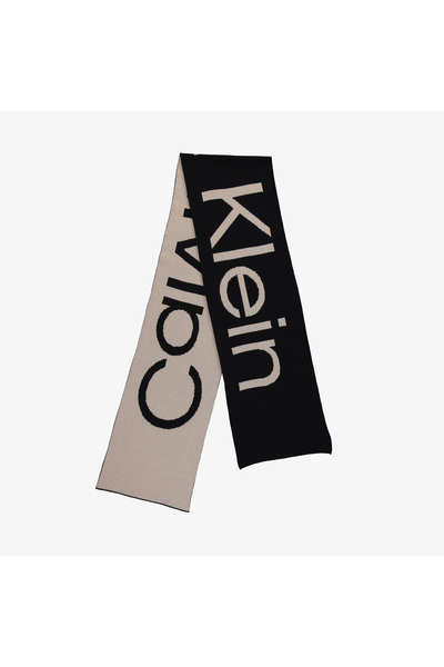 Calvin Klein Bold Logo 2 Tone Wool Erkek Siyah Atkı