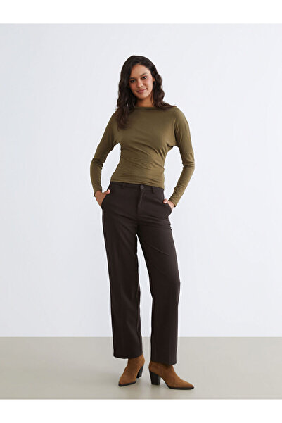 LC Waikiki Brown Standard Fit Wide Leg Women's Trousers
