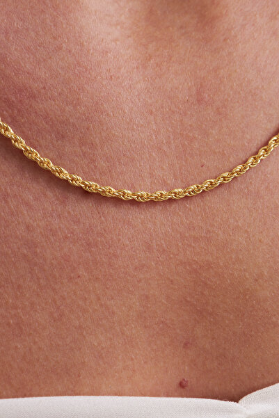 Ventino Silver 18K Altın Kaplama 2,5mm Halat 925 Ayar Gümüş Kadın Zincir Kolye VKK-4502 - Ventino