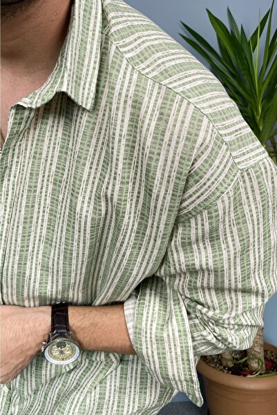 Alışveriş Sokağı 100% Cotton Soft Textured Green Oversized Shirt