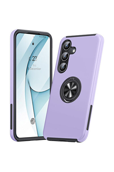 MobileSmart Case for Samsung Galaxy S25, Military Protection, Metal Ring Kickstand 360°, Shockproof, Purple