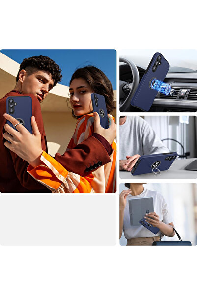 MobileSmart Case for Samsung Galaxy S23 FE, Military Protection, 360° Kickstand Metal Ring, Shockproof, Blue