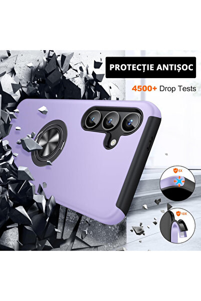 MobileSmart Case for Samsung Galaxy S25, Military Protection, Metal Ring Kickstand 360°, Shockproof, Purple