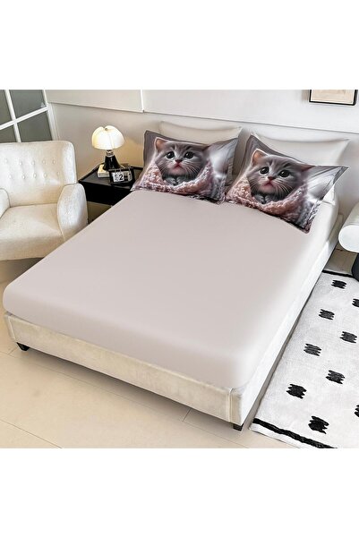 JOJO HOME 5D bedding set, 6 pieces, with elastic, Digital print, with elastic, 180x200cm, Cute cat