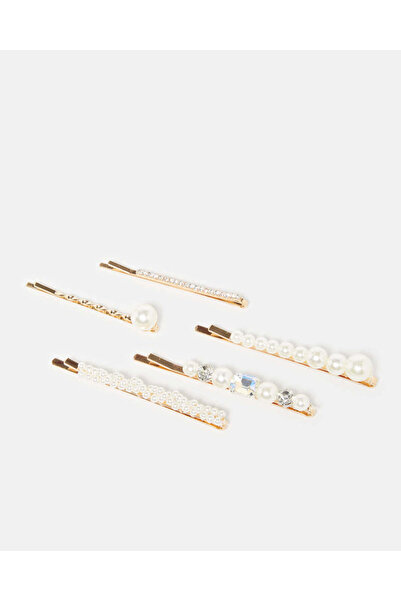 REDTAG Women Gold Embellished Hair Clip Set (5 Piece)