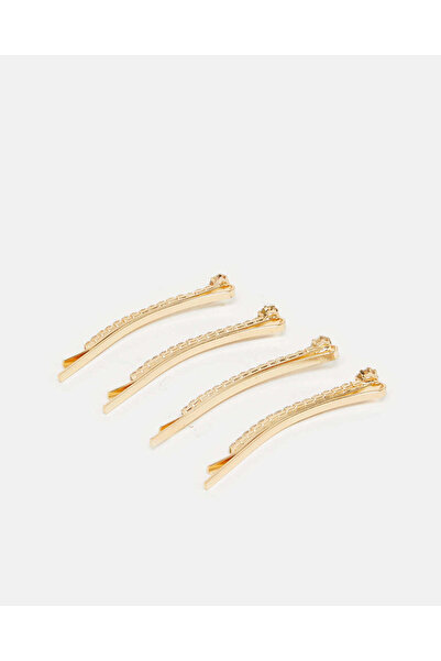 REDTAG Women Gold Embellished Hair Clip Set (4 Piece)