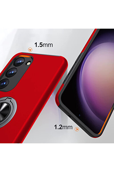 MobileSmart Case for Samsung Galaxy S23, Military Protection, 360° Kickstand Metal Ring, Shockproof, Red