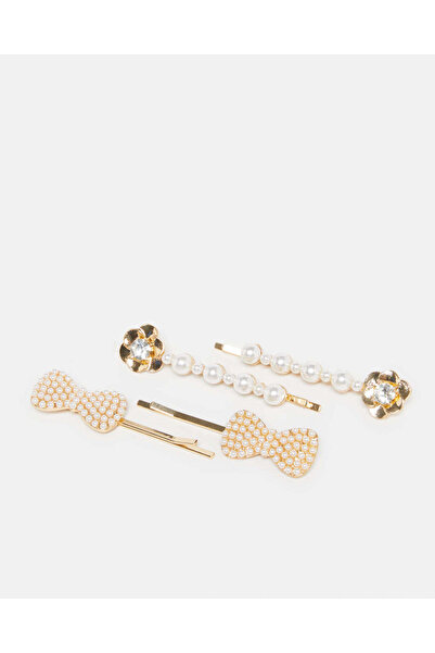 REDTAG Women Gold Embellished Hair Clip Set (4 Piece)