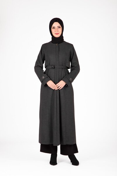 Beyza Gray Coat with Belt Detail 9492