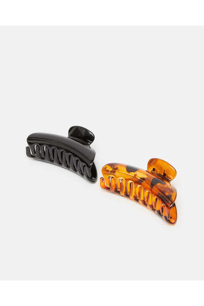 REDTAG مجموعة مشابك فك باللونين الأسود والبني للنساء (عبوة من قطعتين)