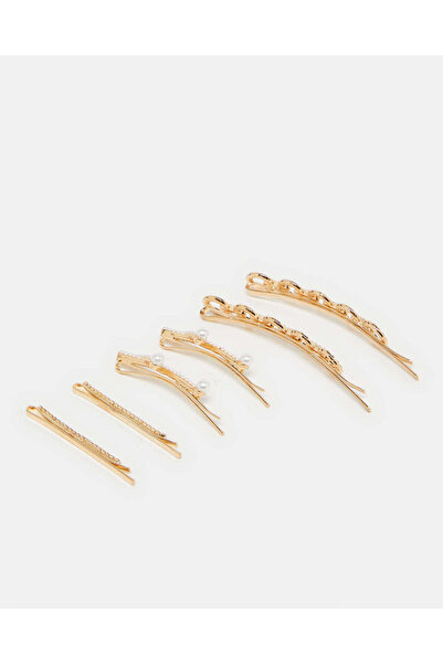 REDTAG Women Gold Embellished Hair Clip Set (6 Piece)