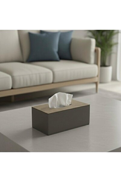 Noor High-quality tissue box, made of leather in a wood and gray color, 24*10