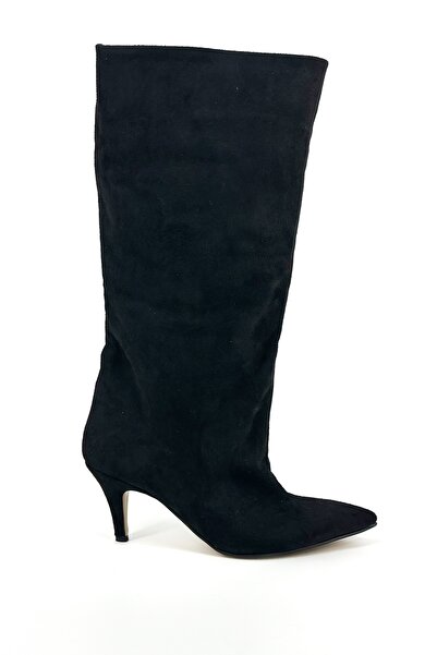 Shoebutik Yovana Black Suede Below-The-Knee Women's Heeled Boots