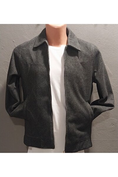 DYNAMO Men's Regular Fit Striped Patterned Collar Top Quality Cashemere Coat