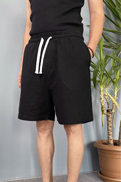 Alışveriş Sokağı Muslin Fabric Black Shorts