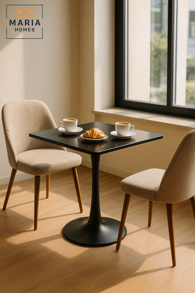 MARIA HOMES Rectangular Black Dining Table – Modern Café, Restaurant, Office & Home Metal Furniture 60×60 cm