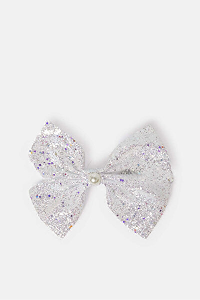 REDTAG Girls Silver Embellished Bow Hair Clip
