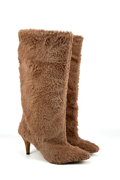 Shoebutik Yovana Biscuit Color Plush Below-The-Knee Women's Heeled Socks