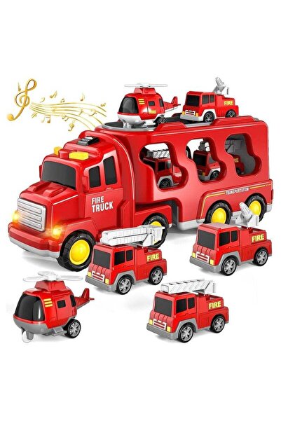 fulina 5 in 1 Fire Car Truck Set, Toddler Trucks Toys for Kids , Gift Card Sets with Light Sound