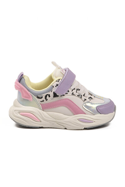 Cool Lilac Leopard Patterned Velcro Lightweight Flexible Girls' Sports Shoes Toti Skin P