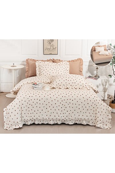 CHIRASO Ruffled Bedding Set, ELASTIC Sheet 180x200cm, Duvet Cover 200x230, 2 Pillowcases 52x75
