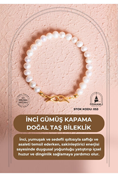 OSMANLI DOĞAL TAŞ Certified Pearl Silver Clasp Natural Stone Bracelet (Sk:053)
