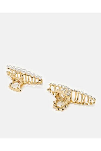 REDTAG Women Gold Embellished Hair Clip Set (2 Piece)