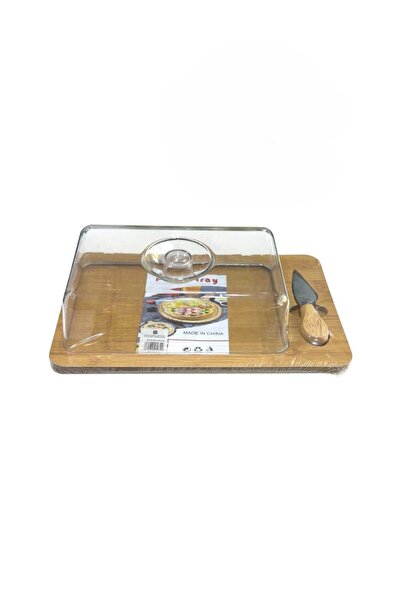 Generic A luxurious wooden cake stand with a clear acrylic lid and a small carving knife – elegance and quality in presentation