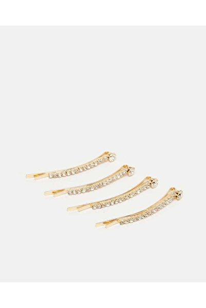 REDTAG Women Gold Embellished Hair Clip Set (4 Piece)