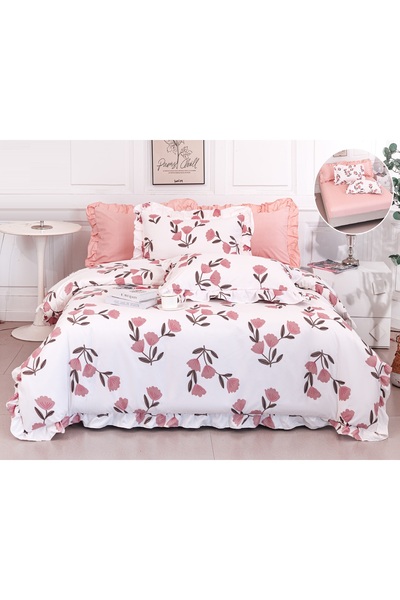 CHIRASO Ruffled Bedding Set, ELASTIC Sheet 180x200cm, Duvet Cover 200x230, 2 Pillowcases 52x75