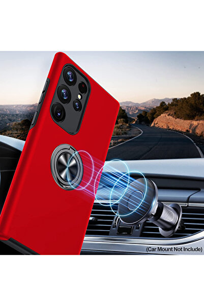 MobileSmart Case for Samsung Galaxy S23 ULTRA, Military Protection, 360° Kickstand Metal Ring, Shockproof, Red