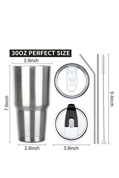 Beauenty Tumbler with Lids and Straws Double Wall Insulated 30oz Stainless Steel Travel Mug