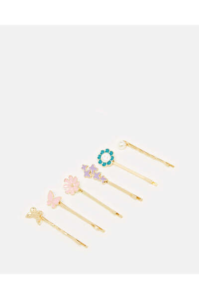 REDTAG Girls Gold Hair Clip Set (Pack of 6)