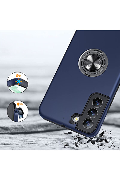 MobileSmart Case for Samsung Galaxy S22, Military Protection, 360° Kickstand Metal Ring, Shockproof, Blue