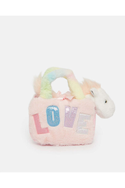 REDTAG Girls Pink Unicorn Character Faux Fur Backpack