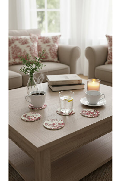 shopshop طقم زينة طاولة مكون من 6 قطع من حاملات الأكواب الريفية العتيقة مع سطح من الخشب المضغوط ومغطى بالقماش