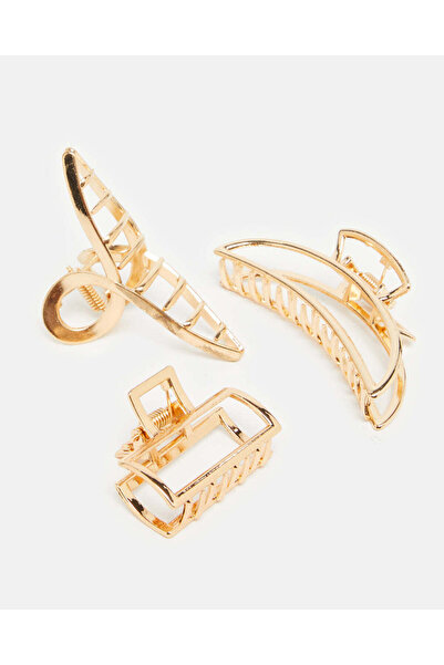 REDTAG Women Gold Embellished Hair Clips (Pack of 3)
