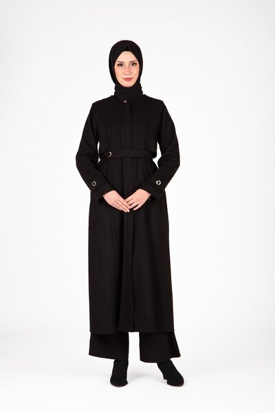Beyza Black Coat with Belt Detail 9492