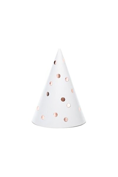 Party Set de 6 pălării cu buline roz, albe, 16 cm