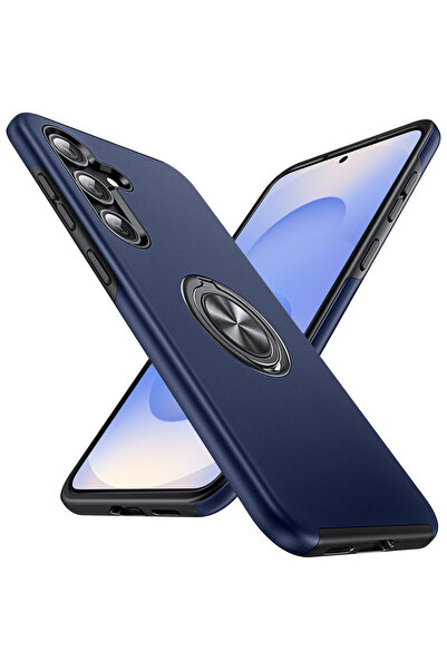 MobileSmart Case for Samsung Galaxy S25, Military Protection, 360° Kickstand Metal Ring, Shockproof, Blue