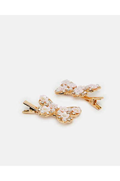 REDTAG Girls Gold Embellished Hair Clips Set (Pack of 2)