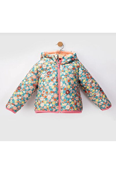 Verscon Kız Kapüşonlu Polar Astarlı Çiçek Desenli Kapitone Mont 9 Ay - 3 Yaş