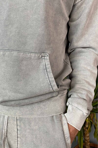 Alışveriş Sokağı Hooded Anthracite Double Tracksuit with Kangaroo Pocket